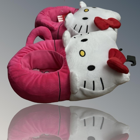 Hello Kitty Shoes - Hello Kitty Pink and White Plush Slippers
